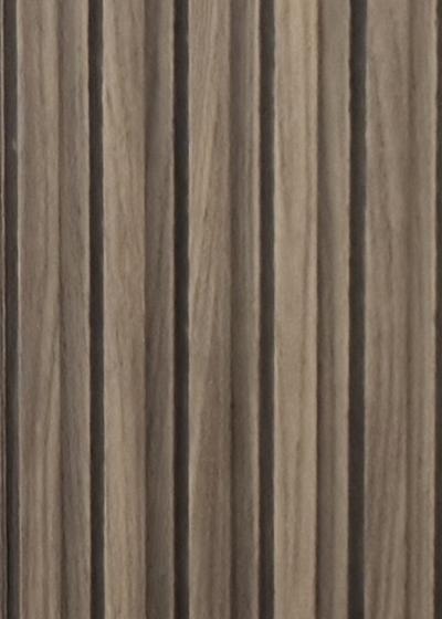 Wood composite slat sample, warm taupe in tone.